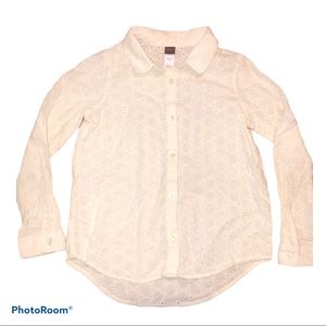 Tea Collection Girls Cream Eyelet Button Down Shirt Size 10